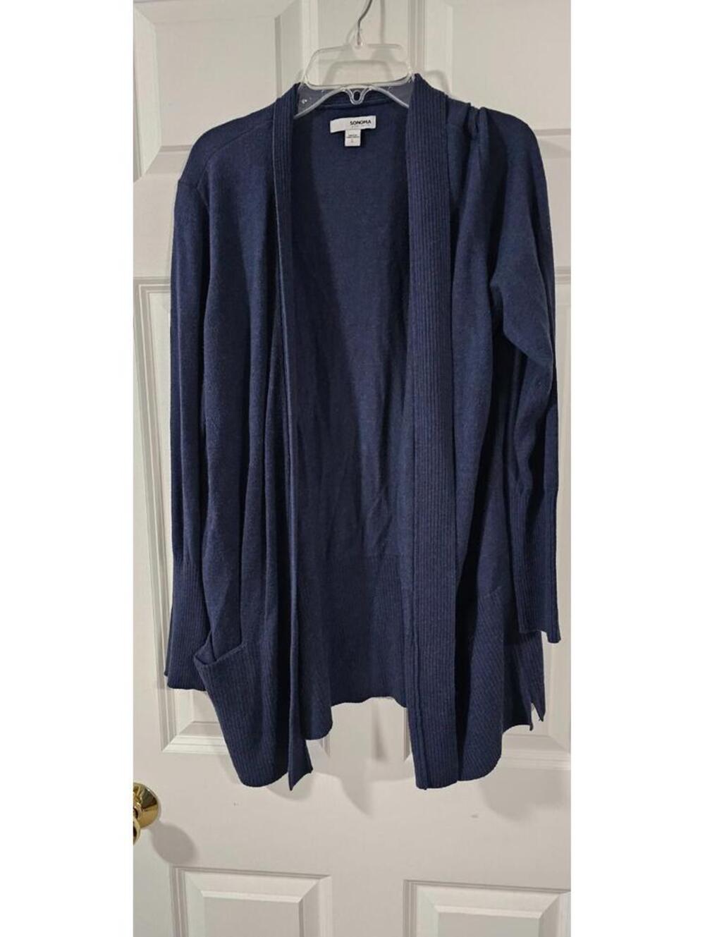 Sonoma Navy Blue Ribbed Knit Cardigan Sweater Size L Open Front